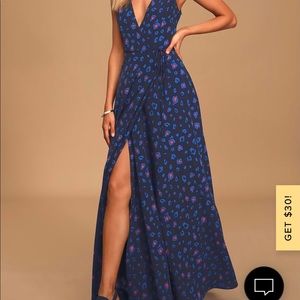 NWT Lulu’s Navy Multi Leopard Maxi Dress Size M
